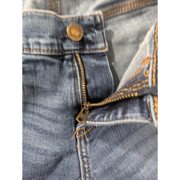 Abercrombie Fitch Jeans Womens SZ 6 Blue Slim Straight Raw Hem Faded Whiskers - Picture 12 of 14